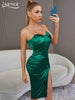 Adyce Summer Night Club Spaghetti Strap Dress Sexy Green Satin Draped Midi Women Evening Celebrity Party Camisole Dress