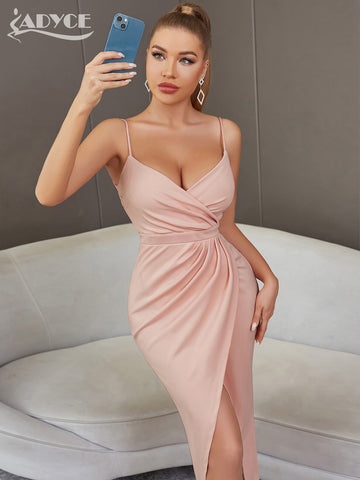 Adyce Summer Spaghetti Strap Midi Dress Sexy V Neck Draped Celebrity Night Club Birthday Party Chic Women Dress Vestidos