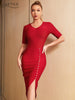 Adyce Women Bodycon Bandage Dress Sexy V Neck Short Sleeve Elegant Pearls Celebrity Runway Club Party Midi Dress Vestido