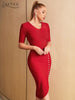 Adyce Women Bodycon Bandage Dress Sexy V Neck Short Sleeve Elegant Pearls Celebrity Runway Club Party Midi Dress Vestido