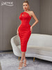 Adyce Women One Shoulder Midi Dress Elegant Red Mesh Sexy Hollow Out Evening Celebrity Party Club Summer Dresses Outfits