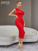 Adyce Women One Shoulder Midi Dress Elegant Red Mesh Sexy Hollow Out Evening Celebrity Party Club Summer Dresses Outfits