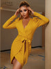 Adyce Women's  Autumn Winter Dress Sexy Long Sleeve Sashes V Neck Casual Club Celebrity Party Female Outfits Dress 2023