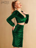 Adyce Women's Draped Velvet 2 Two Pieces Sets 2023 Winter Sexy V Neck Long Sleeve Tops & Skirts Elegant Club Party Sets