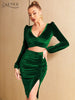 Adyce Women's Draped Velvet 2 Two Pieces Sets 2023 Winter Sexy V Neck Long Sleeve Tops & Skirts Elegant Club Party Sets
