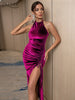 Adyce Halter Backless Evening Women Maxi Club Dress 2023 Sexy High Split Green Velvet Draw String Celebrity Party Dress
