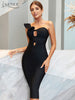 Adyce Hollow Out Midi Summer Party Women Bandage Dress Sexy Sleeveless Evening One Shoulder Black Ruffles Club Dress