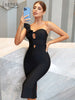 Adyce Hollow Out Midi Summer Party Women Bandage Dress Sexy Sleeveless Evening One Shoulder Black Ruffles Club Dress