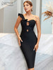 Adyce Hollow Out Midi Summer Party Women Bandage Dress Sexy Sleeveless Evening One Shoulder Black Ruffles Club Dress