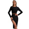 Adyce Long Sleeve Night Club Bandage Dress For Women Sexy Black Lace Split Evening Midi Celebrity Party Winter Bodycon Dress