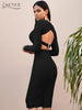 Adyce Long Sleeve Runway Bandage Dress Women Sexy Hollow Out Backless Night Club Celebrity Evening Runway Party Midi Black Dress