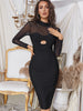 Adyce Long Sleeve See Through Women's Bandage Dress Sexy Hollow Out High Neck Black Evening Celebrity Bodycon Club Party Dresses