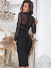 Adyce Long Sleeve See Through Women's Bandage Dress Sexy Hollow Out High Neck Black Evening Celebrity Bodycon Club Party Dresses