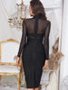 Adyce Long Sleeve See Through Women's Bandage Dress Sexy Hollow Out High Neck Black Evening Celebrity Bodycon Club Party Dresses