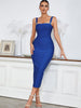 Adyce Maxi Spaghetti Strap Bodycon Blue Bandage Dress Women's Sexy Slash Neck Diamonds Celebrity Evening Night Club Summer Dress