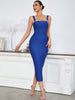 Adyce Maxi Spaghetti Strap Bodycon Blue Bandage Dress Women's Sexy Slash Neck Diamonds Celebrity Evening Night Club Summer Dress
