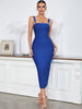 Adyce Maxi Spaghetti Strap Bodycon Blue Bandage Dress Women's Sexy Slash Neck Diamonds Celebrity Evening Night Club Summer Dress