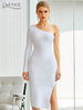 Adyce Autumn Red One Shoulder Long Sleeve Bandage Dress Women Sexy Hollow Out Club Midi Celebrity Runway Party Dress Vestido