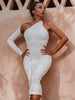 Adyce Autumn Red One Shoulder Long Sleeve Bandage Dress Women Sexy Hollow Out Club Midi Celebrity Runway Party Dress Vestido