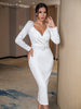 Adyce Spring Women Elegant White Long Sleeve Midi Club Dress 2023 Sexy V Neck Sashes Celebrity Evening Party Dresses