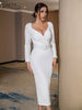 Adyce Spring Women Elegant White Long Sleeve Midi Club Dress 2023 Sexy V Neck Sashes Celebrity Evening Party Dresses