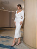 Adyce Spring Women Elegant White Long Sleeve Midi Club Dress 2023 Sexy V Neck Sashes Celebrity Evening Party Dresses