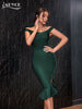 Adyce Summer Black Off Shoulder Mermaid Bandage Dress For Women Sexy Ruffles Midi Celebrity Club Runway Party Dresses 2023