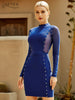 Adyce Summer Blue Beading Bodycon Bandage Dress Sexy Long Sleeve Lace Mini Celebrity Runway Club Party Dress For Women 2023