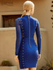 Adyce Summer Blue Beading Bodycon Bandage Dress Sexy Long Sleeve Lace Mini Celebrity Runway Club Party Dress For Women 2023