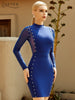 Adyce Summer Blue Beading Bodycon Bandage Dress Sexy Long Sleeve Lace Mini Celebrity Runway Club Party Dress For Women 2023