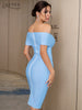 Adyce Summer Blue Off Shoulder Bodycon Bandage Dress Women 2023 Sexy Short Sleeve Club Celebrity Evening Runway Party Dress