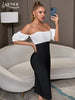 Adyce Summer Off Shoulder Patchwork Midi Bandage Dress For Women Sexy Short Sleeve Club Celebrity Evening Party Dresses 2023