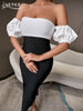 Adyce Summer Off Shoulder Patchwork Midi Bandage Dress For Women Sexy Short Sleeve Club Celebrity Evening Party Dresses 2023