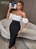 Adyce Summer Off Shoulder Patchwork Midi Bandage Dress For Women Sexy Short Sleeve Club Celebrity Evening Party Dresses 2023