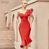 Adyce Summer One Shoulder Trumpet Bandage Dress For Women Sexy Ruffles Midi Celebrity Club Evening Runway Party Dresses 2023