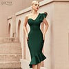 Adyce Summer One Shoulder Trumpet Bandage Dress For Women Sexy Ruffles Midi Celebrity Club Evening Runway Party Dresses 2023