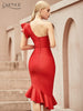 Adyce Summer One Shoulder Trumpet Bandage Dress For Women Sexy Ruffles Midi Celebrity Club Evening Runway Party Dresses 2023