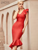 Adyce Summer One Shoulder Trumpet Bandage Dress For Women Sexy Ruffles Midi Celebrity Club Evening Runway Party Dresses 2023