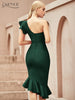 Adyce Summer One Shoulder Trumpet Bandage Dress For Women Sexy Ruffles Midi Celebrity Club Evening Runway Party Dresses 2023