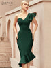 Adyce Summer One Shoulder Trumpet Bandage Dress For Women Sexy Ruffles Midi Celebrity Club Evening Runway Party Dresses 2023