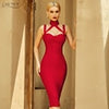 Adyce Summer Red Halter Midi Bodycon Bandage Dress For Women 2023 Sexy Sleeveless Club Celebrity Evening Runway Party Dress