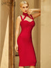 Adyce Summer Red Halter Midi Bodycon Bandage Dress For Women 2023 Sexy Sleeveless Club Celebrity Evening Runway Party Dress