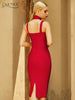 Adyce Summer Red Halter Midi Bodycon Bandage Dress For Women 2023 Sexy Sleeveless Club Celebrity Evening Runway Party Dress