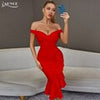 Adyce Summer Women Off Shoulder V Neck Mermaid Bandage Dress 2023 Sexy Ruffles Yellow Midi Club Runway Party Femal Dresses