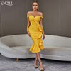 Adyce Summer Women Off Shoulder V Neck Mermaid Bandage Dress 2023 Sexy Ruffles Yellow Midi Club Runway Party Femal Dresses