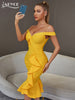 Adyce Summer Women Off Shoulder V Neck Mermaid Bandage Dress 2023 Sexy Ruffles Yellow Midi Club Runway Party Femal Dresses