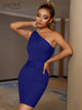 Adyce Summer Women One Shoulder Bodycon Bandage Dress Sexy Sleeveless Blue Club Celebrity Runway Party Mini Lady Dress 2023