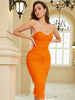 Adyce Summer Women Orange Strapless Bandage Dress Sexy Sleeveless Buttons Midi Night Club Evening Runway Party Dress Outfits
