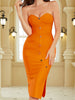Adyce Summer Women Orange Strapless Bandage Dress Sexy Sleeveless Buttons Midi Night Club Evening Runway Party Dress Outfits