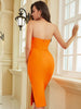 Adyce Summer Women Orange Strapless Bandage Dress Sexy Sleeveless Buttons Midi Night Club Evening Runway Party Dress Outfits
